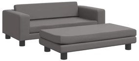 3196417 vidaXL Детски диван с табуретка, сив, 100x50x30 см, изкуствена кожа