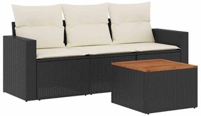 3256322 vidaXL Градински диван от 4 части с възглавници, черен, полиратан
