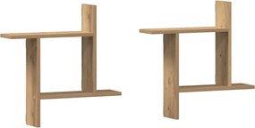 853262 vidaXL Стенни рафтове, 2 бр, дъб артизан, 50x12x50 см, инженерно дърво