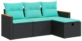 3325893 vidaXL Градински диван от 4 части с възглавници, черен, полиратан
