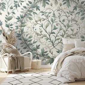 Тапет – Елегантни зелени листа с цветя