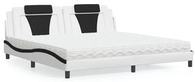 3208823 vidaXL Легло Viana без матрак, бяло и черно, 200x200 см, изкуствена кожа
