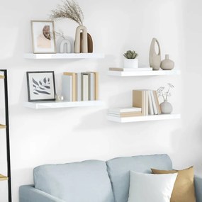 323750 vidaXL Окачени стенни рафтове, 4 бр, бял гланц, 60x23,5x3,8 см, МДФ