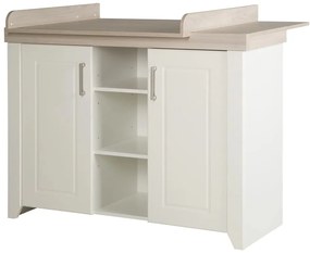 Бял нисък скрин в декор от бряст с масичка за преповиване 120x98 cm Felicia - Roba