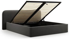 Черно двойно тапицирано легло с място за съхранение с включена подматрачна рамка 200x200 cm Elizabeth – Micadoni
