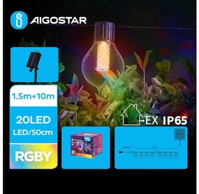 Aigostar - LED соларен коледен гирлянд 20 LED, 8 функции, 11,5м, IP65, цветен