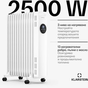 Klarstein Маслен радиатор Thermaxx | 2500 W | 25 м² | 3 режима | от 7 до 35 °C | 44 см x 64 см