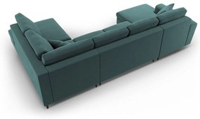 Кадифен разтегателен ъглов диван с място за съхранение в петролен цвят (десен ъгъл/U форма) Kyoto – Cosmopolitan Design