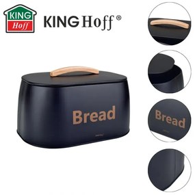 Кутия за хляб Kinghoff KH 1946, 35 см, Метално тяло, Дървена дръжка, Черен