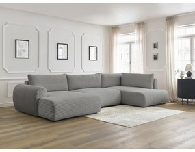 Тъмносив разтегателен ъглов диван от рипсено кадифе (ляв ъгъл/"U" форма) Lucien – Bobochic Paris