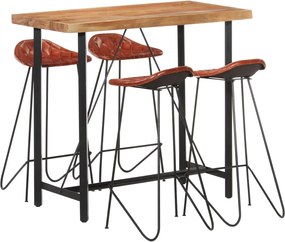 278763 vidaXL Бар комплект от 5 части масивно дърво и естествена кожа