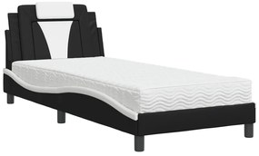 3208766 vidaXL Легло с матрак, черно и бяло, 90x190 см, изкуствена кожа