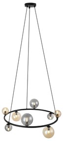 Висяща лампа черна с опушено и кехлибарено стъкло кръгла 8-лампи - Monaco