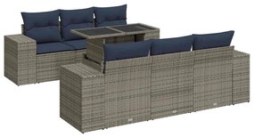 3326742 vidaXL Градински диван с възглавници, 7 части, сив полиратан акация
