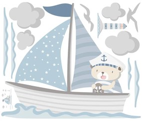 Сини детски стикери за стена Captain Teddy - Ambiance