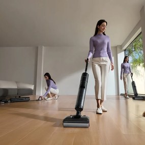 Вертикална прахосмукачка DREAME H12 Pro HHR25A, 300W, 0.7/0.9 л, 3 режима, 35 мин, Мокро/сухо, Гласови известия, LED, Автоматично сушене на мопа, Черен/сив