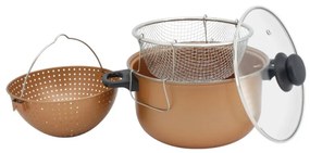 Тенджера с гевгир и кошница за пържене Voltz V51213C, 24 см, 5.2 л, Незалепващо покритие, Меден цвят