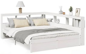 3324361 vidaXL Легло с етажерка за книги, без матрак, 140x190 см, бор масив