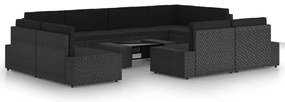 3067137 vidaXL Градински комплект с възглавници, 10 части, полиратан, черен