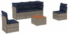 3255879 vidaXL Градински диван с възглавници, 6 части, полиратан, сив