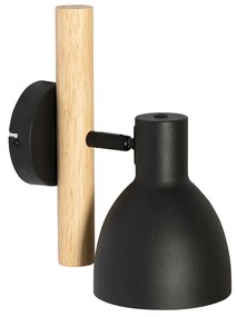 Ръстичен стенен аплик черен с дърво - Flint