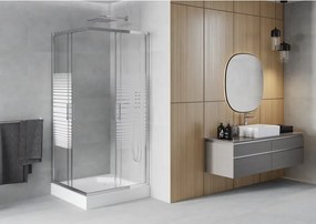 Mexen Rio квадратна душ кабина 90 x 90 см, бели ивици, хром + бял корито - 860-090-090-01-20-4510