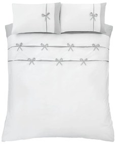 Бяло-сиво двойно удължено спално бельо 230x220 cm Milo Bow – Catherine Lansfield