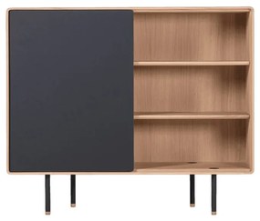 Черен/естествен нисък скрин от масивен дъб 118x100 cm Fina – Gazzda