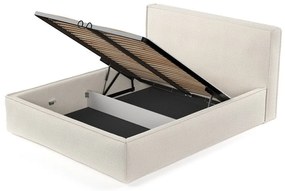 Кремаво тапицирано двойно легло с място за съхранение с включена подматрачна рамка 180x200 cm Lounge L – Maison de Rêve