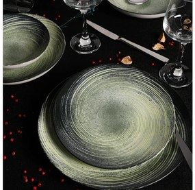 Комплект за хранене 24 части, зелен/черен, от порцелан