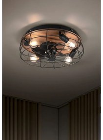 Матово черно/кафяво осветително тяло за таван с дистанционно управление/с вентилатор Trondheim – Trio