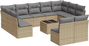 3250198 vidaXL Градински диван с възглавници, 12 части, бежов полиратан