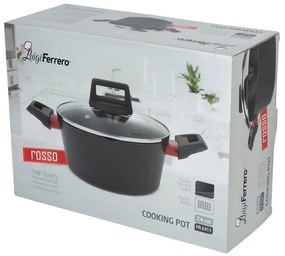 Тенджера Luigi Ferrero Rosso FR-2411, 24x11.5 см, 4.1 л, Незалепващо покритие, Стъклен капак с отвор за пара, Индукция, Черен