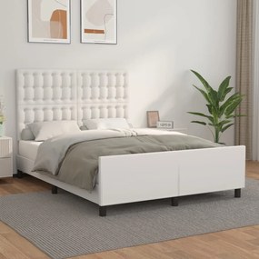 3125574 vidaXL Рамка за легло с табла, бяла, 140x200 см, изкуствена кожа