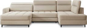 Бежов кадифен разтегателен ъглов диван с място за съхранение (десен ъгъл U форма) Berrto – ELTAP
