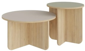 Кремави/естествени кръгли масички за кафе в комплект 2 бр. от декор от дъб ø 70 cm Hillary – Marckeric