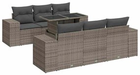 3326741 vidaXL Градински диван с възглавници, 7 части, полиратан, сив