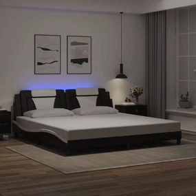3214048 vidaXL Рамка за легло Viana с LED без матрак, черно и бяло, 200x200 см