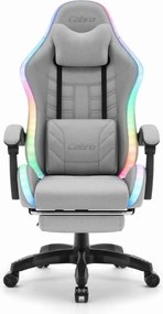 CABRO C501 геймърски стол със LED осветление и подложка за крака, до 150 кг, сив