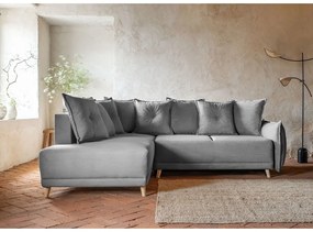 Сив велурен разтегателен диван (ляв ъгъл) Lazy Lukka - Miuform