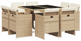 3210658 vidaXL Градински комплект с възглавници, 9 части, бежов полиратан