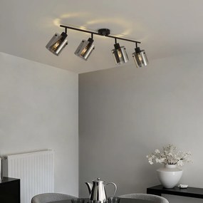 Дизайнерски плафон черен с димно стъкло 4 лампи - Domo