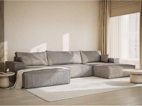 Сиво-бежов шенилов сгъваем/с място за съхранение ъглов диван (U форма) Kyoto – Maison de Rêve