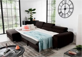 Тъмнокафяв кадифен разтегателен ъглов диван с място за съхранение (ляв ъгъл) Grayson – ELTAP