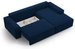 Тъмносин кадифен сгъваем/с място за съхранение ъглов диван (десен ъгъл) Jodie – Micadoni