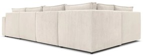 Кремав велурен U-образен ъглов диван, ляв ъгъл Nihad modular - Bobochic Paris