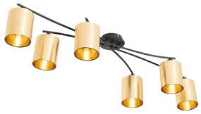 Модерна таванна лампа черна със злато 6-светлина - Lofty