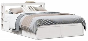 3306358 vidaXL Рамка за легло с табла, бяла, 135x190 см, борово дърво масив