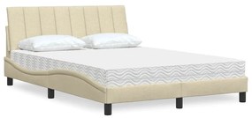 3310522 vidaXL Легло с матрак Hanko, кремаво, 120x200 см, плат