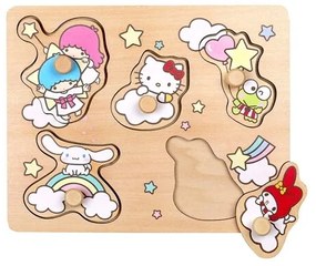 Дървен пъзел с дръжки Hello Kitty, 5 части